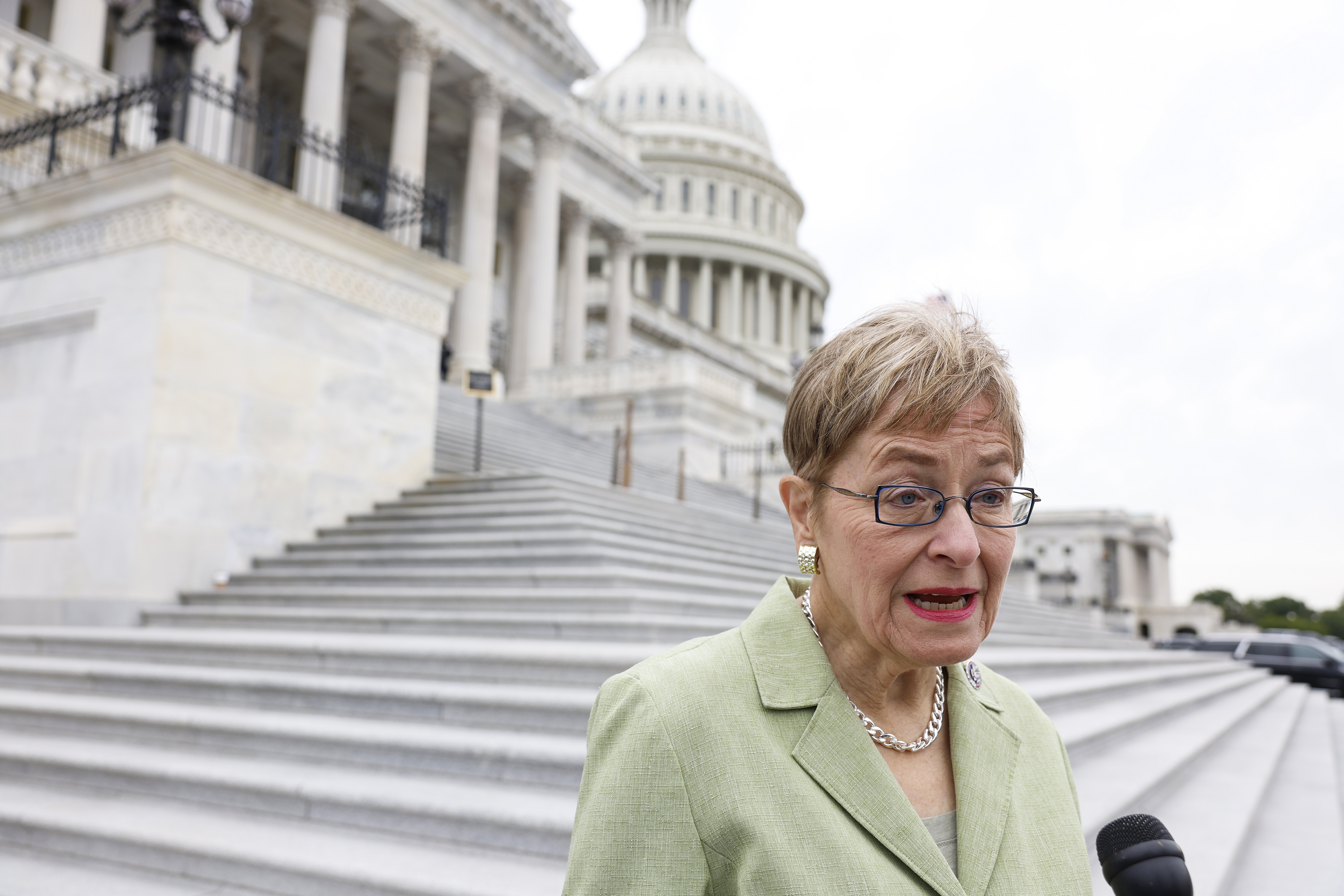 Kaptur speaks to reporters on the Capitol steps, where she has outlasted generations of lawmakers to become the longest-serving woman in congressional history. | Source: Getty Images