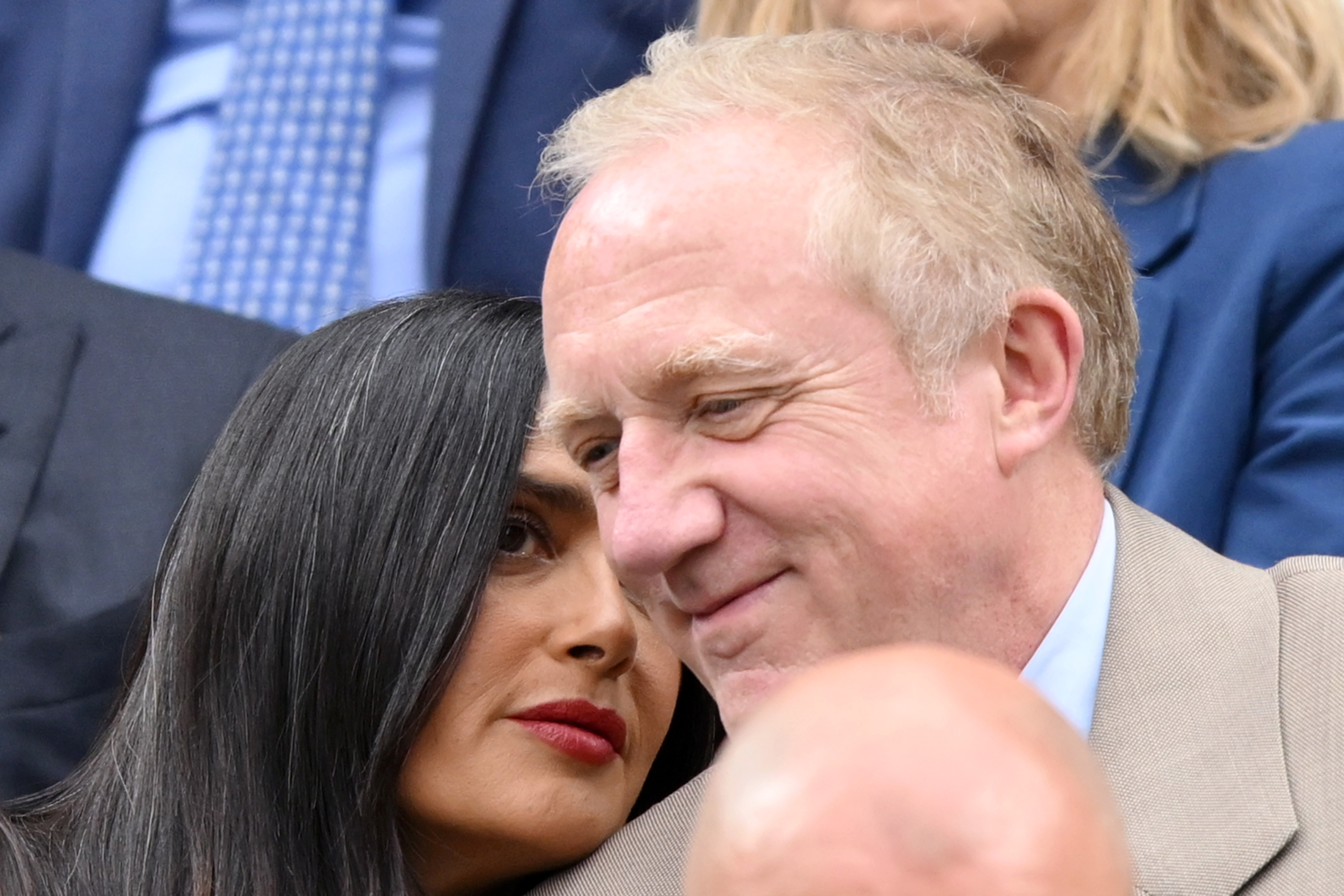 Salma Hayek and François-Henri Pinault attend day seven of the Wimbledon Tennis Championships in London, England, on July 7, 2024 | Source: Getty Images