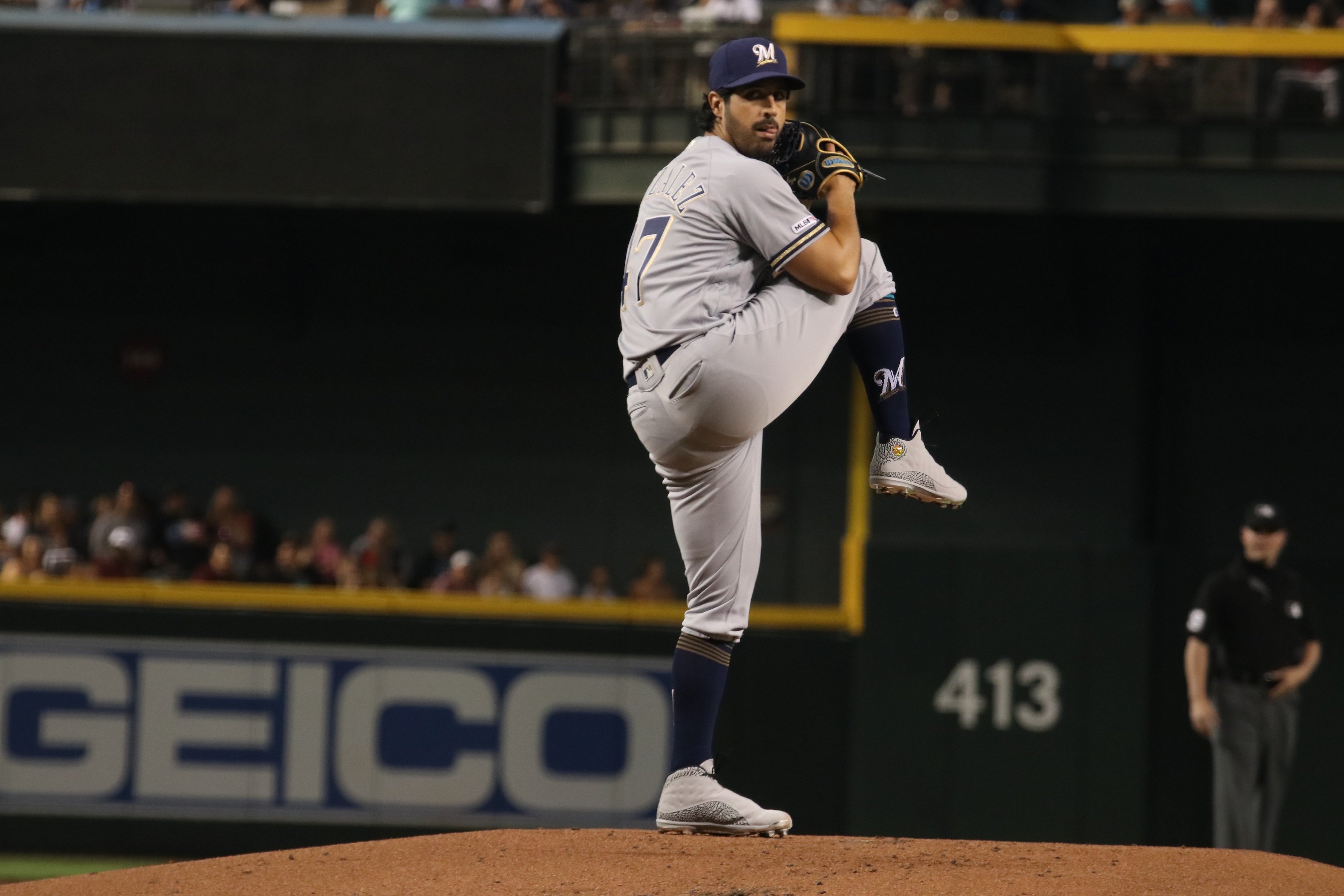 Gio Gonzalez pitcher for the Milwaukee Brewers at Chase Field in Phoenix, Arizona/USA July 21, 2019. | Source: Shutterstock. 
