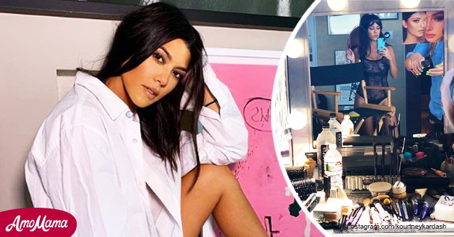 Kourtney Kardashian strips down to sheer lingerie revealing behind-the-scenes photos