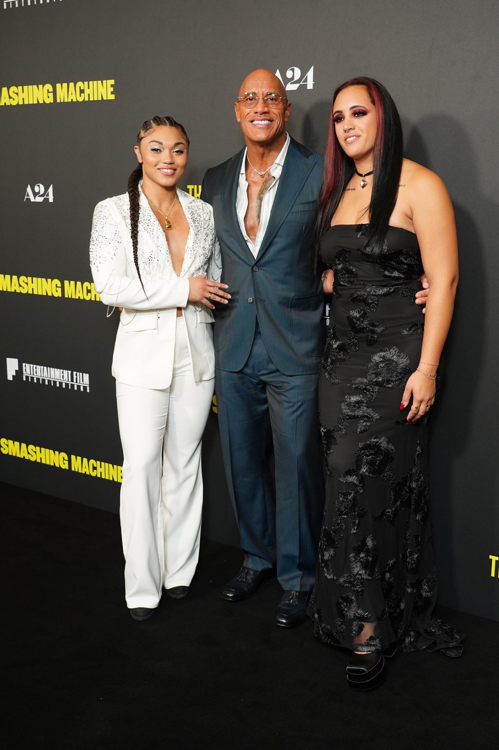 Tatyanna Dumas, Dwayne Johnson and Simone Johnson attend a special screening of "The Smashing Machine" at BAFTA on September 24, 2025, in central London | Source: Getty Images