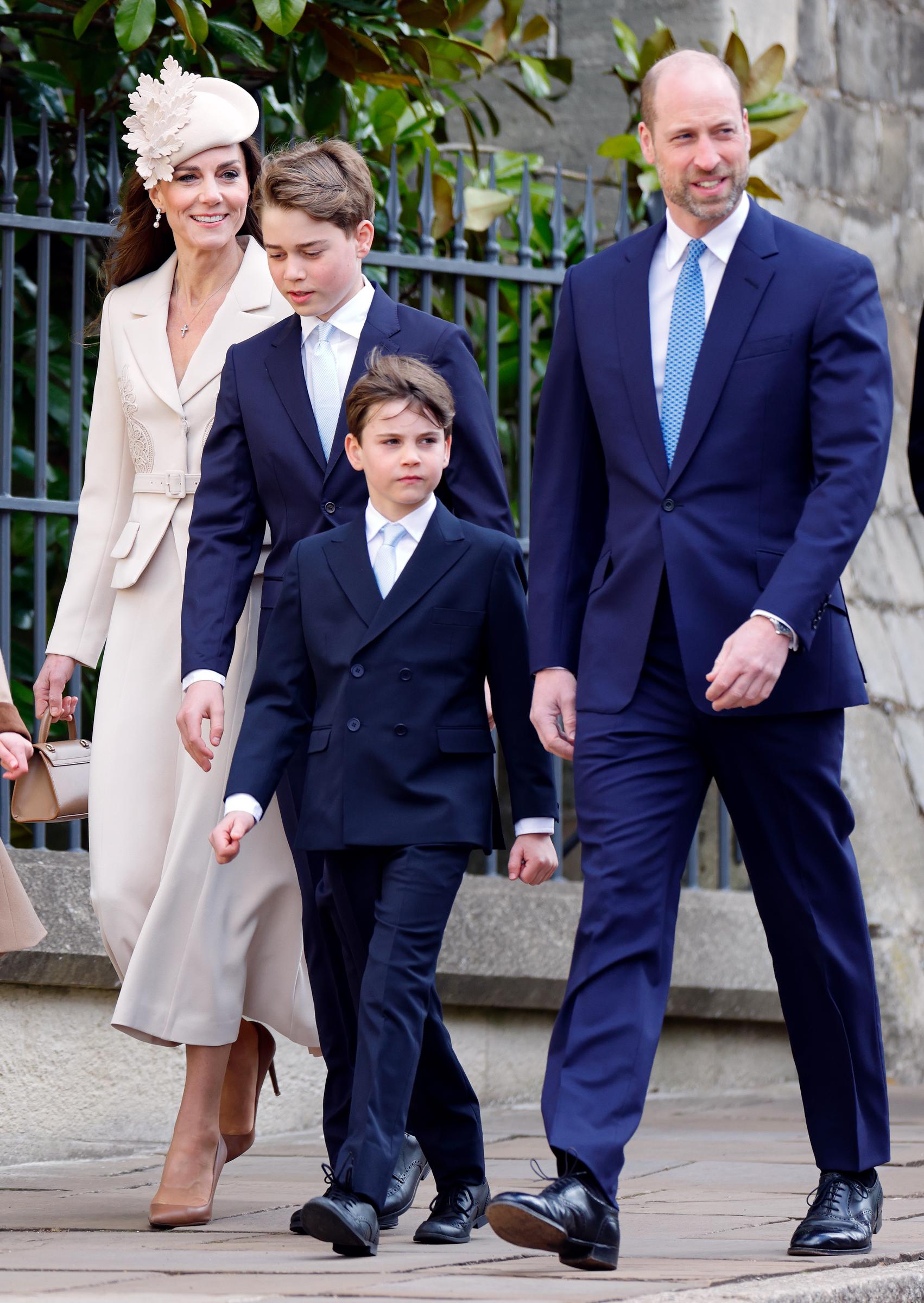 Catherine, Princess of Wales, Prince George of Wales, Prince Louis of Wales, and Prince William, Prince of Wales attend the traditional Easter Sunday Mattins Service at St George's Chapel on April 5, 2026 in Windsor, England | Source: Getty Images