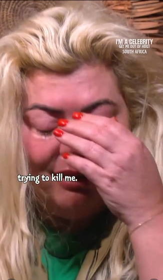 Gemma Collins wipes away tears as the emotional toll of the challenge becomes clear, struggling to compose herself after the ordeal. | Source: Instagram/imacelebrity