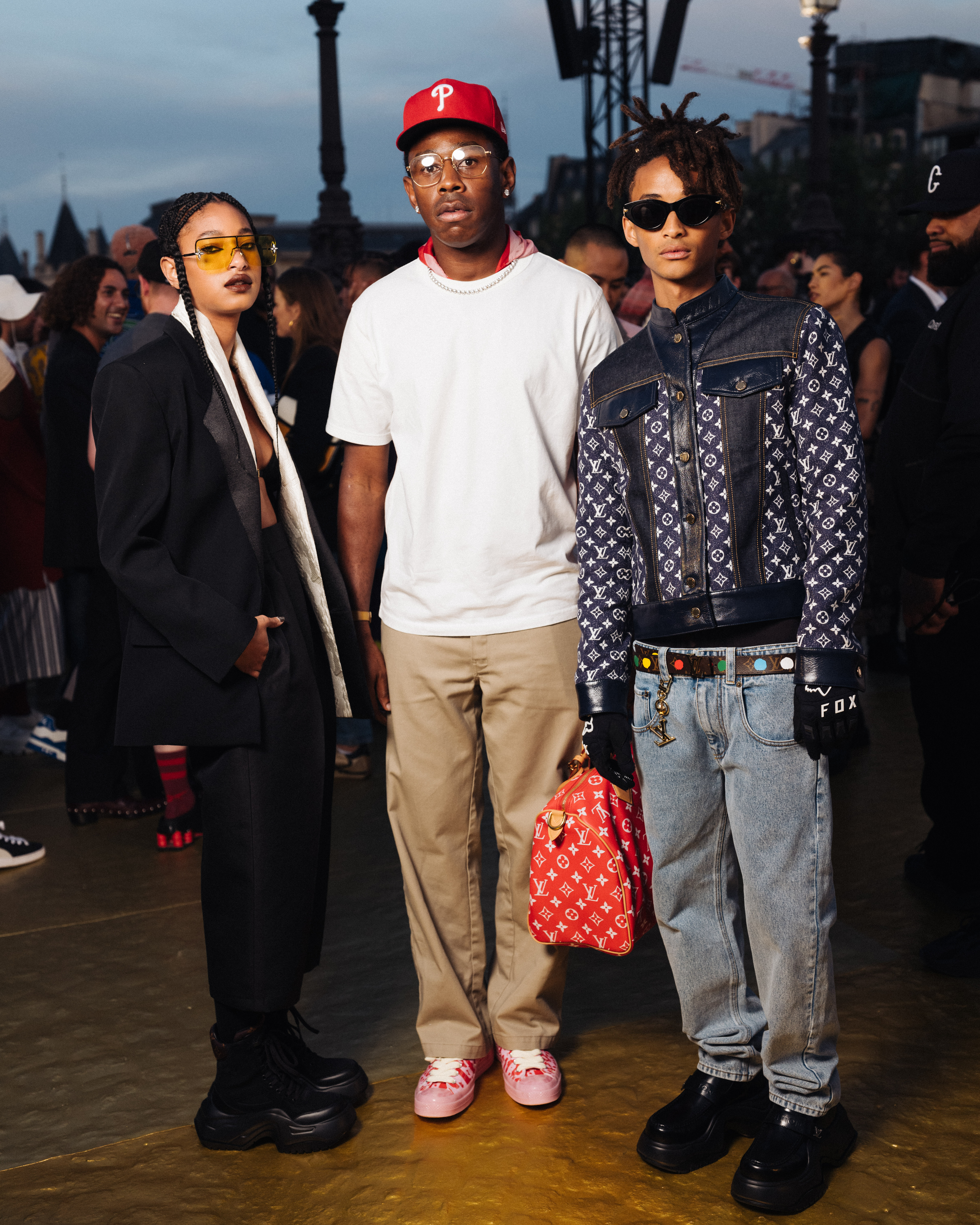 Willow Smith, Tyler, the Creator and Jaden Smith at the the Louis Vuitton Menswear Spring/Summer 2024 show during Paris Fashion Week on June 20, 2023, in Paris, France. | Source: Getty Images