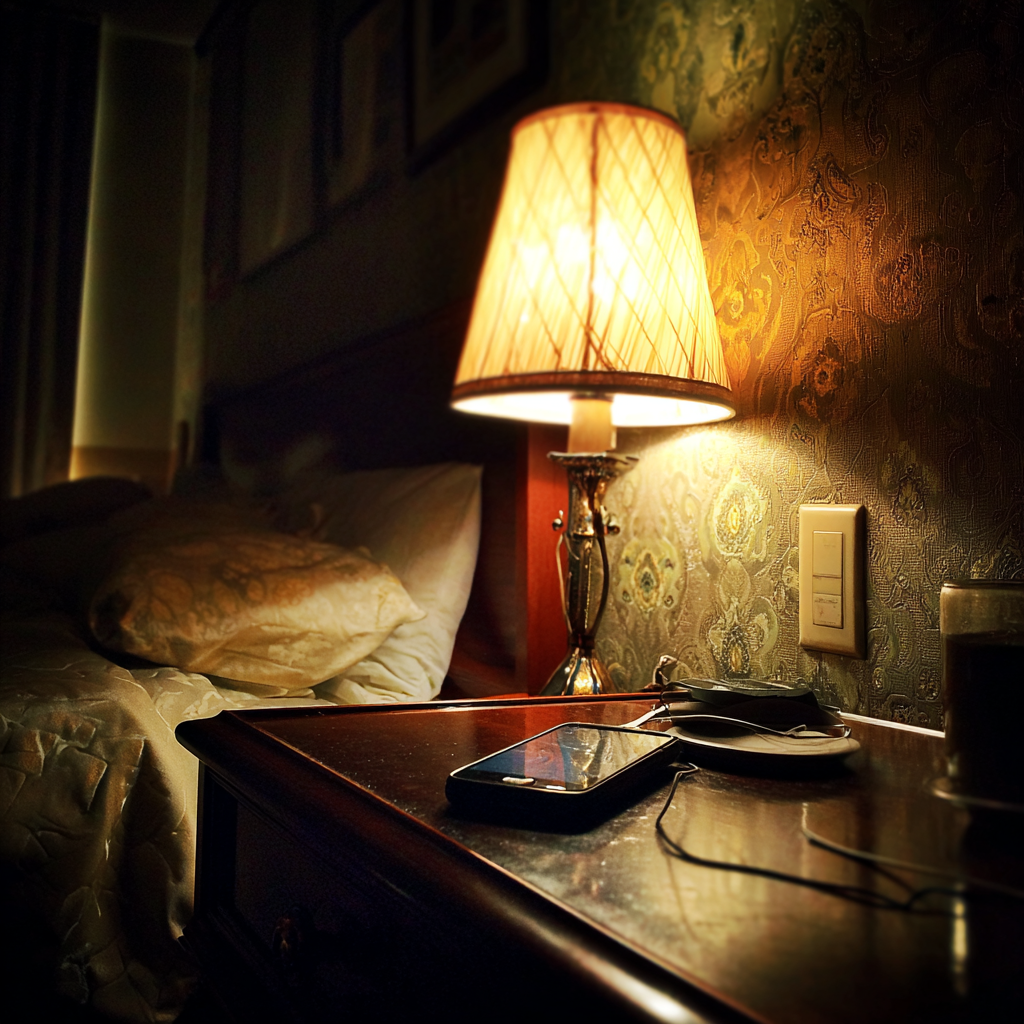 A cellphone on a nightstand | Source: Midjourney
