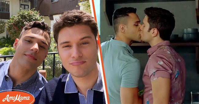 Ronen Rubinstein and Rafael Silva pictured together on Instagram, 2021 [Left] Rubinstein as T.K Strand and Silva as Reyes during a kissing scene in "9-1-1: Lone Star" [Right] | Photo: Instagram/ronenrubinstein