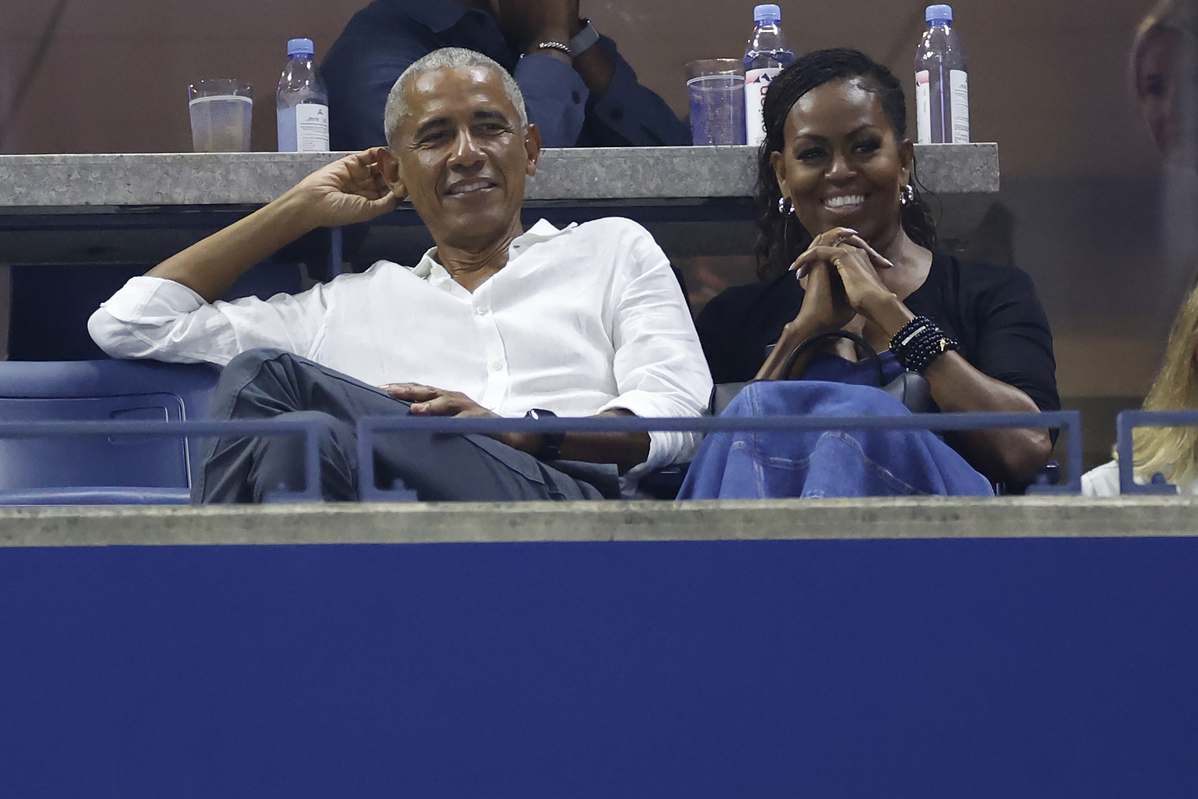Barack and Michelle Obama during the Women's Singles First Round match between Coco Gauff and Laura Siegemund on Day One of the 2023 US Open on August 28, 2023, New York. | Source: Getty Images