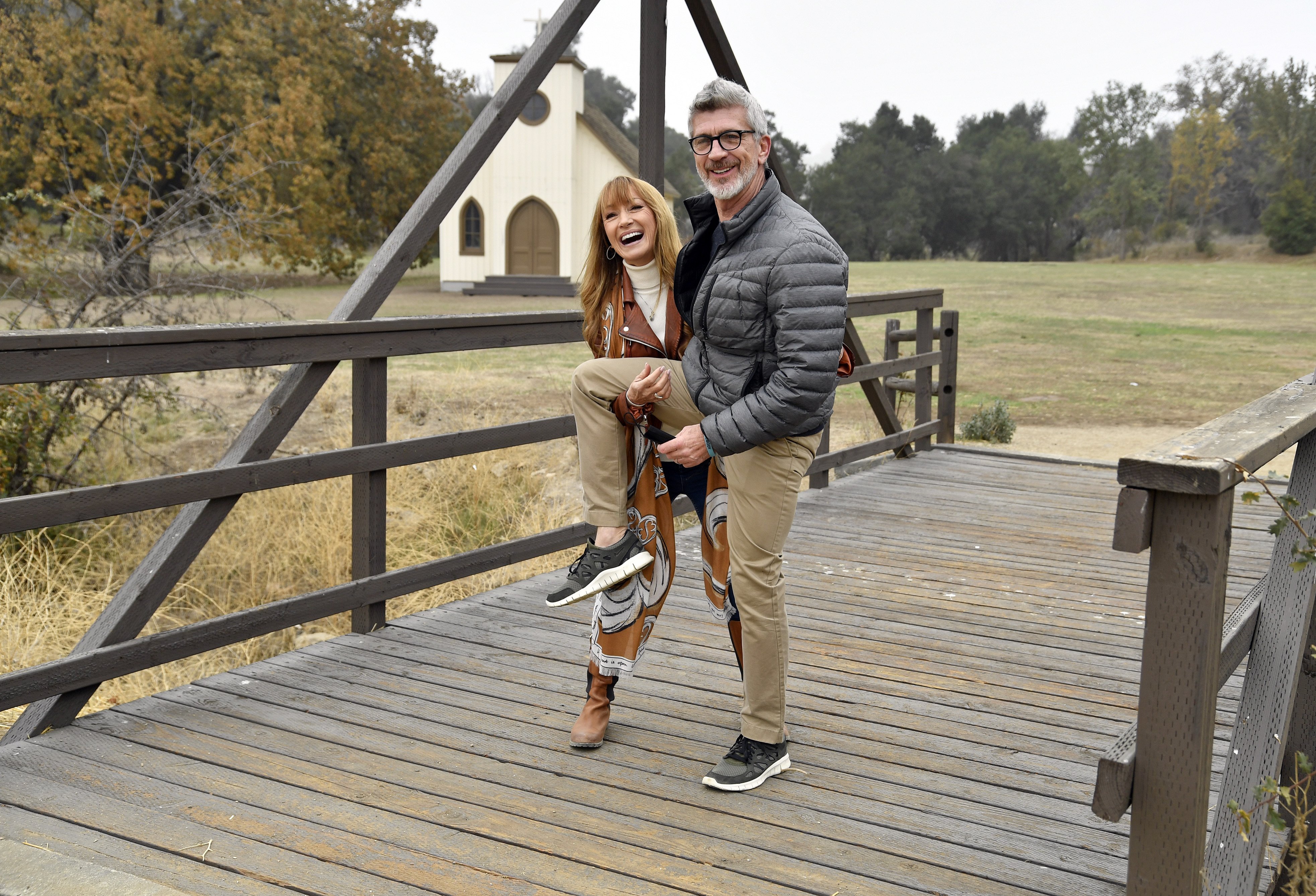 Joe Lando and Jane Seymour tour the remnants of the "Dr. Quinn: Medicine Woman" sets at Paramount Ranch on December 04, 2021 in Agoura Hills, California | Photo: Getty Images