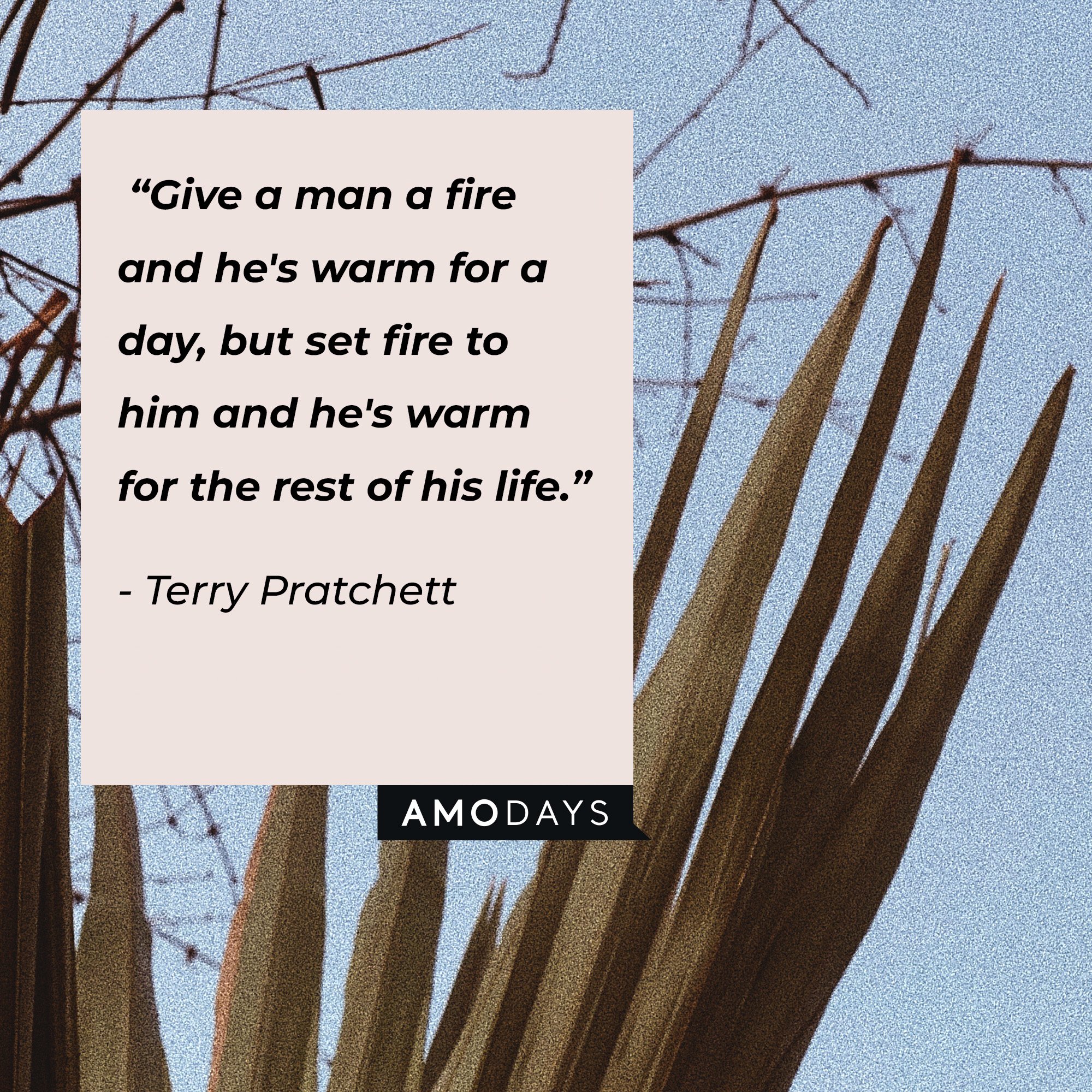 Terry Pratchett's quote: “Give a man a fire and he's warm for a day, but set fire to him and he's warm for the rest of his life.” | Image: AmoDays