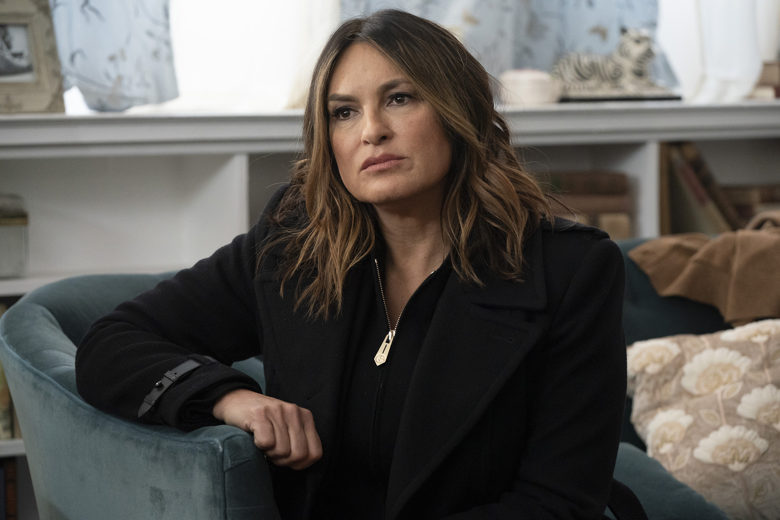 As Captain Olivia Benson on SVU, Hargitay wears her character's signature long, loosely tousled brunette waves — the hair that millions of fans came to associate with the role over more than two decades.