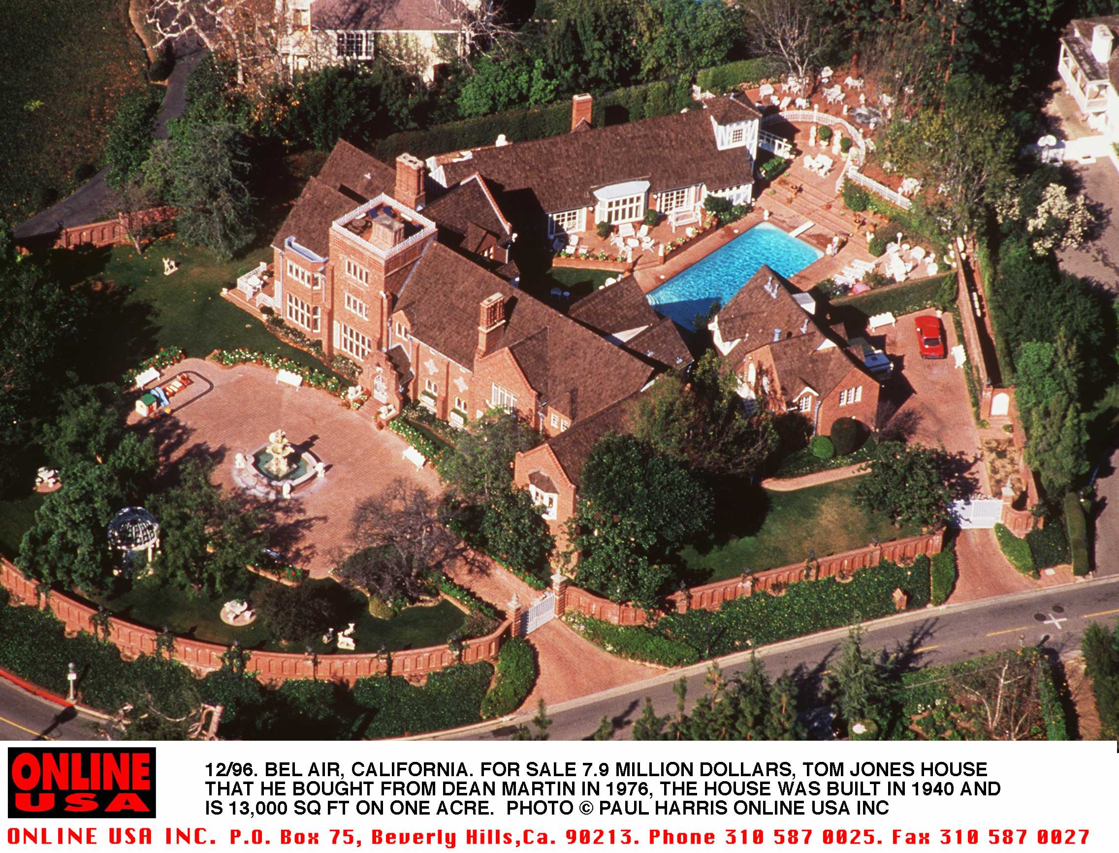 An aerial view of Tom Jones' Bel Air mansion he bought from Dean Martin | Source: Getty Images