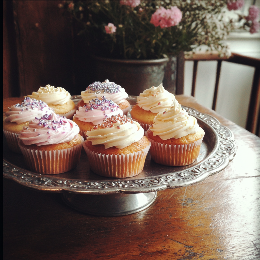 Cupcakes on a silver plate | Source: Midjourney