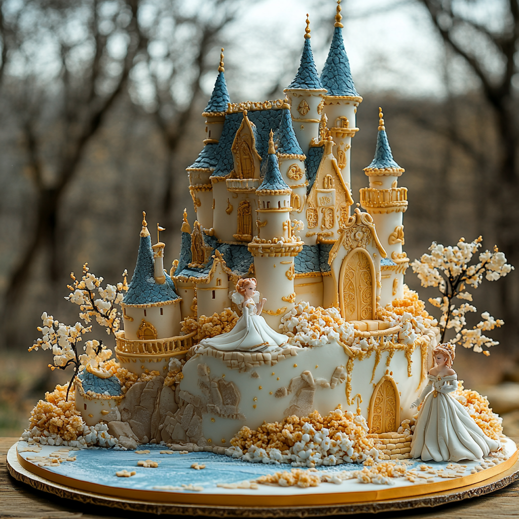 A castle-shaped cake | Source: Midjourney