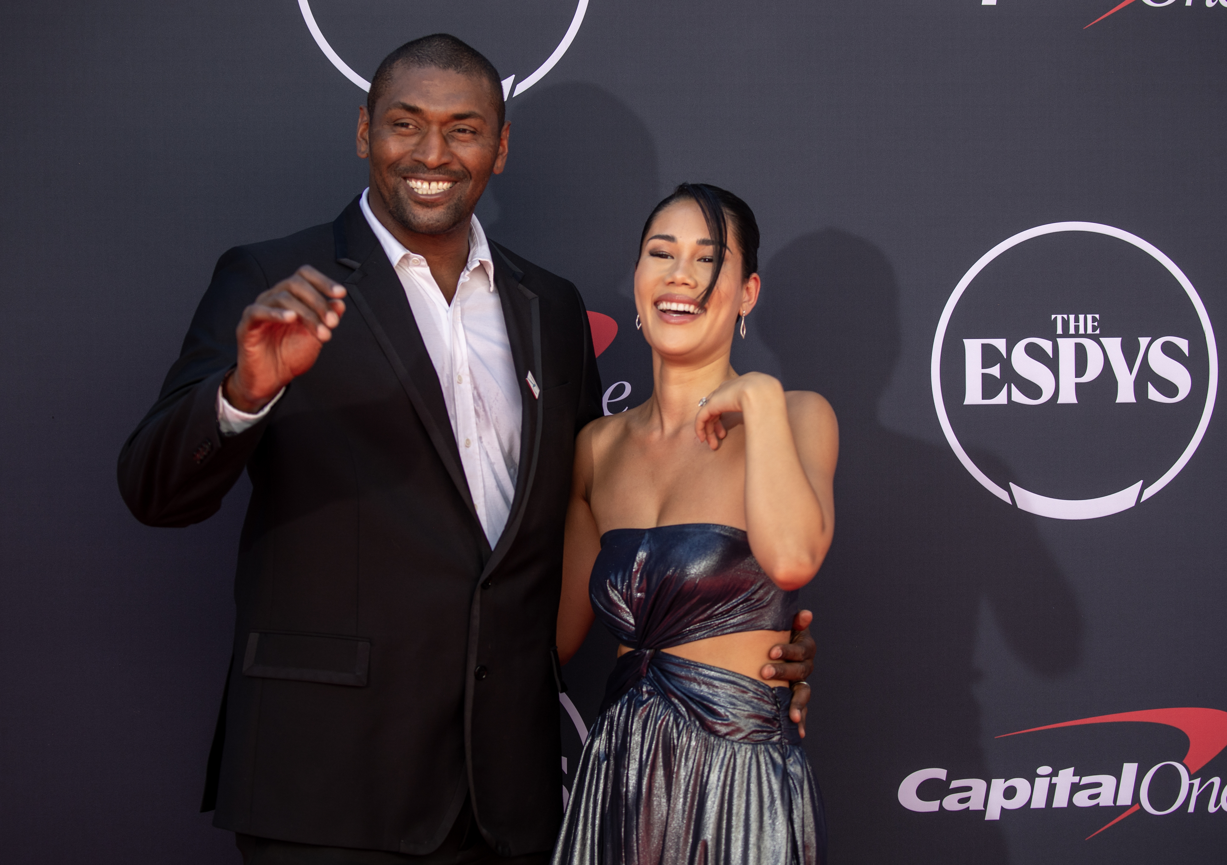 Metta World Peace and Maya Sandiford Artest arrive on the red carpet at the 2023 ESPY Awards at Dolby Theatre on July 12, 2023, in Hollywood. | Source: Getty Images