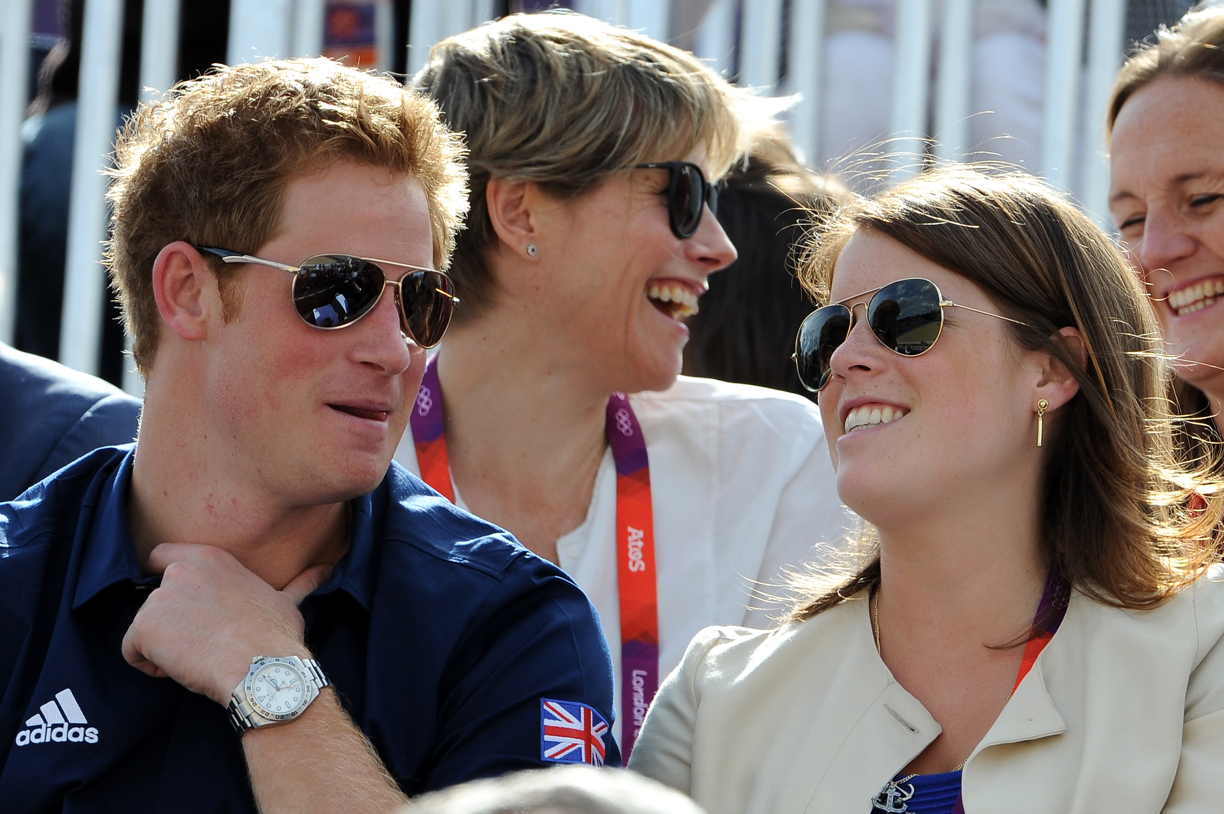 Prince Harry and Princess Eugenie at the Eventing Cross Country Equestrian event on Day 3 of the London 2012 Olympic Games at Greenwich Park on July 30, 2012 in London, England. | Source: Getty Images