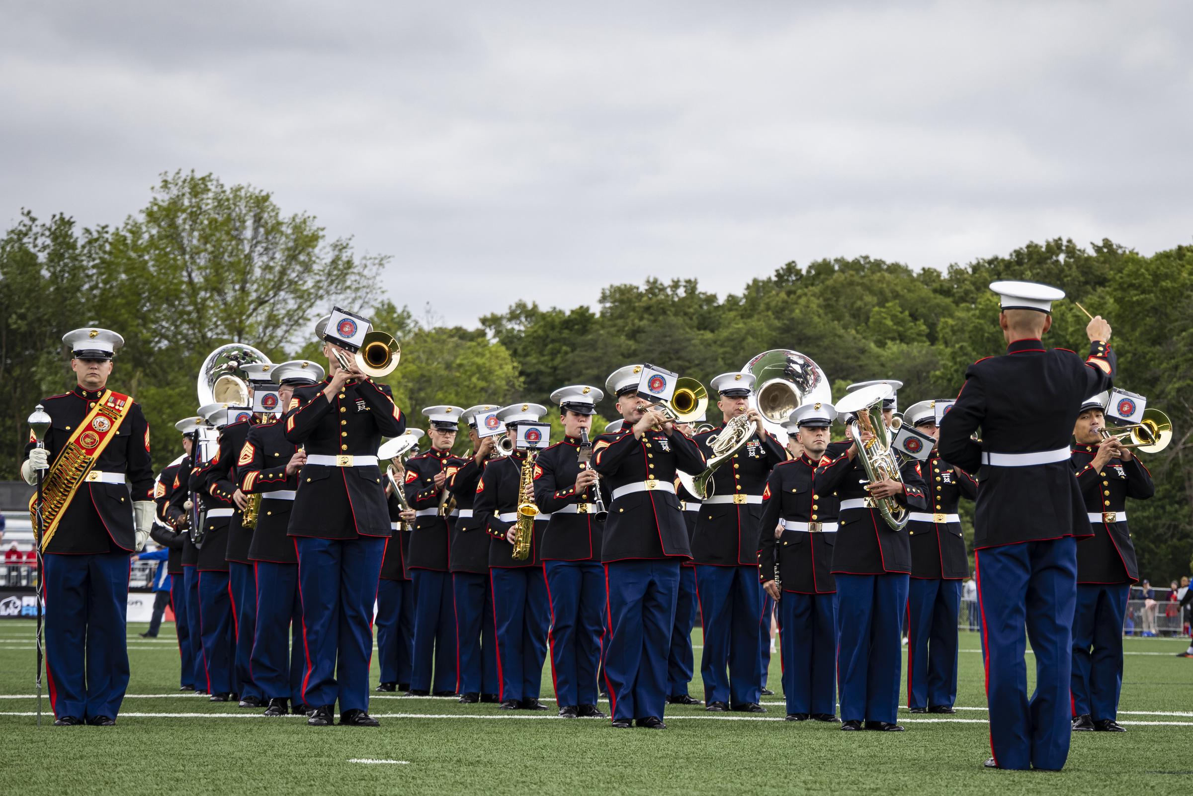 The Quantico United States Marine Corps Band performs during half-time of the match between Old Glory DC and Rugby United New York in Leesburg, VA on May 30, 2021. | Source: Getty Images