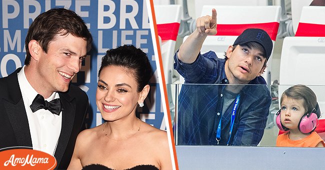 (L) Ashton Kutcher and Mila Kunis during the 2018 Breakthrough Prize at NASA Ames Research Center on December 3, 2017 in Mountain View, California. (R) Ashton Kutcher and his daughter Wyatt Isabelle at the FINA World Championships 2017 in Budapest, Hungary, July 23, 2017.  | Source: Getty Images