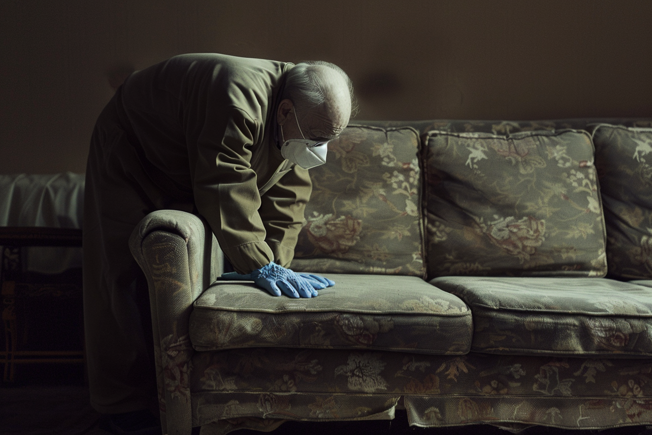 An older man bent over a couch | Source: Midjourney