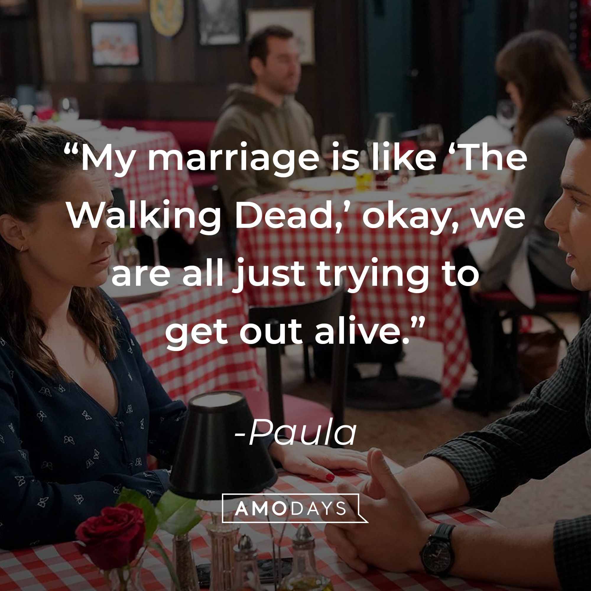 Rebecca and Greg, with Paula’s quote: “My marriage is like ‘The Walking Dead,’ okay, we are all just trying to get out alive.”  |Source: facebook.com/crazyxgf