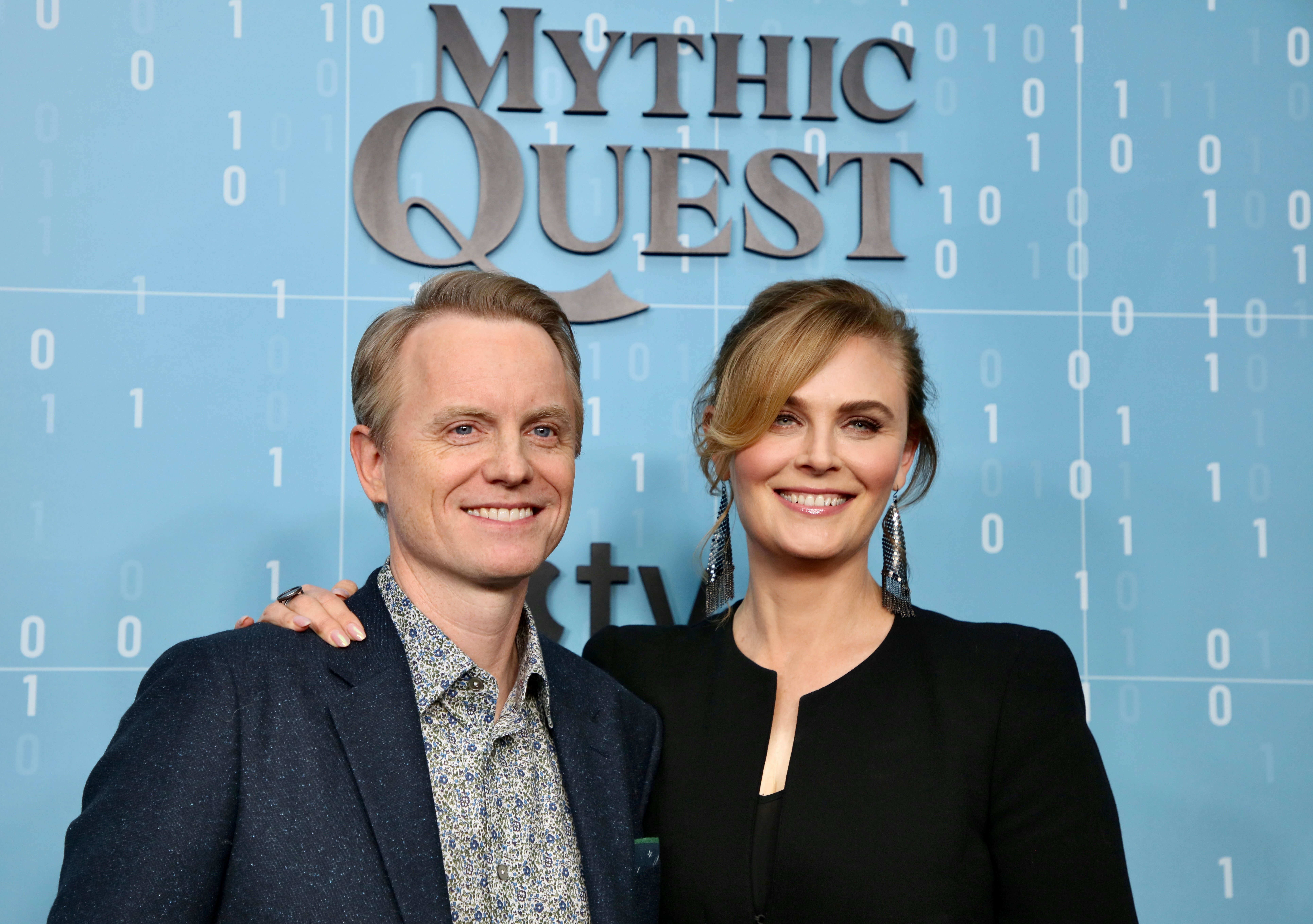 David Hornsby and Emily Deschanel attend the premiere of "Mythic Quest" Season 3 at Linwood Dunn Theater on November 09, 2022, in Hollywood, California. | Source: Getty Images