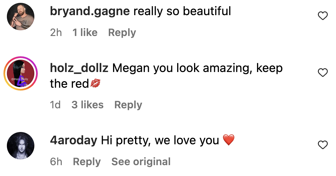 User comments on Megan Fox's recent Instagram post dated November 2023 | Instagram.com/meganfox