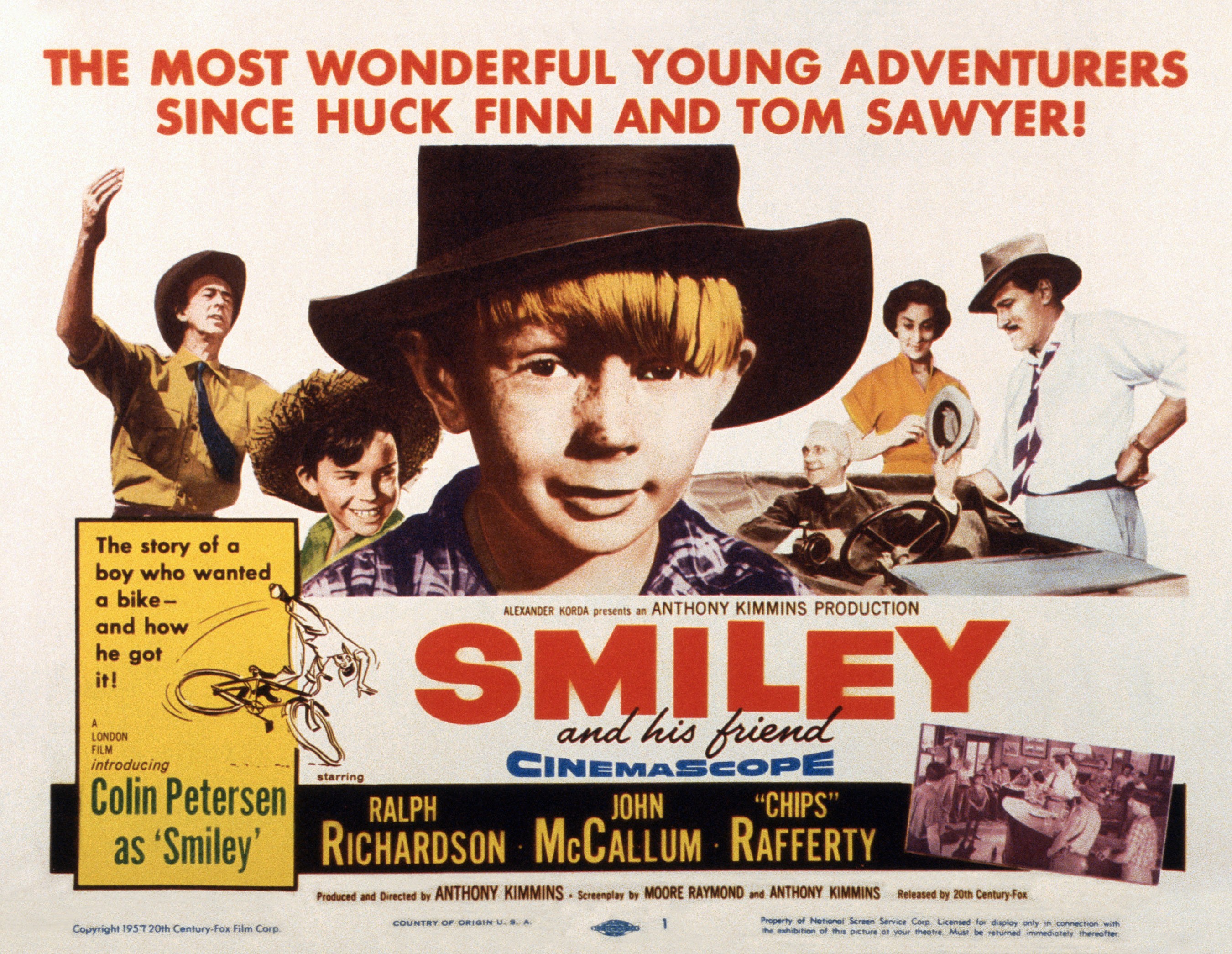 The poster for the film "Smiley," starring Chips Rafferty, Bruce Archer, Colin Petersen, Ralph Richardson, Jocelyn Hernfield, and John McCallum, circa 1956 | Source: Getty Images