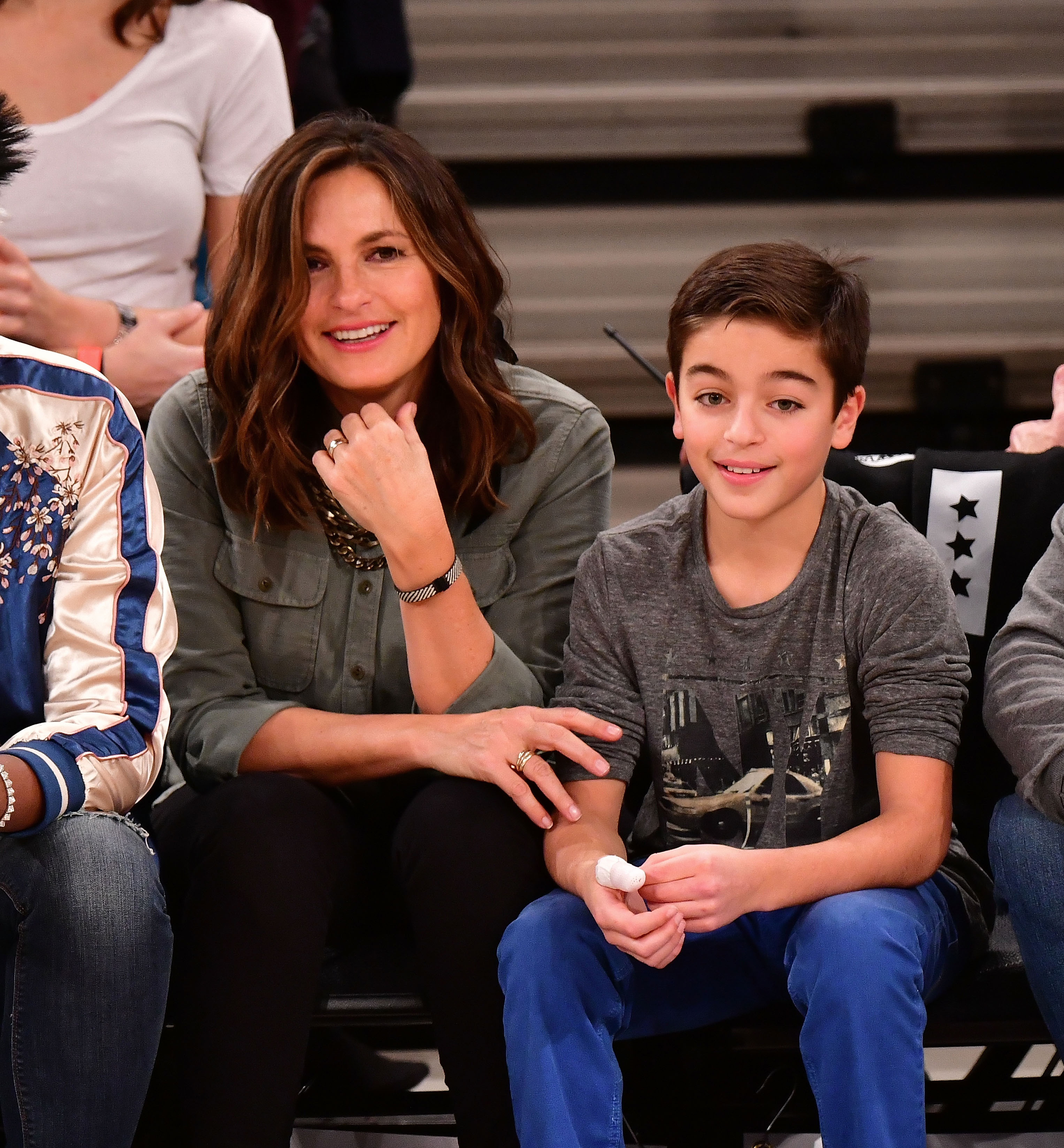 Mariska Hargitay and her son, August Miklos Friedrich Hermann at the Cleveland Cavaliers Vs. New York Knicks game on November 13, 2017, in New York | Photo: Getty Images