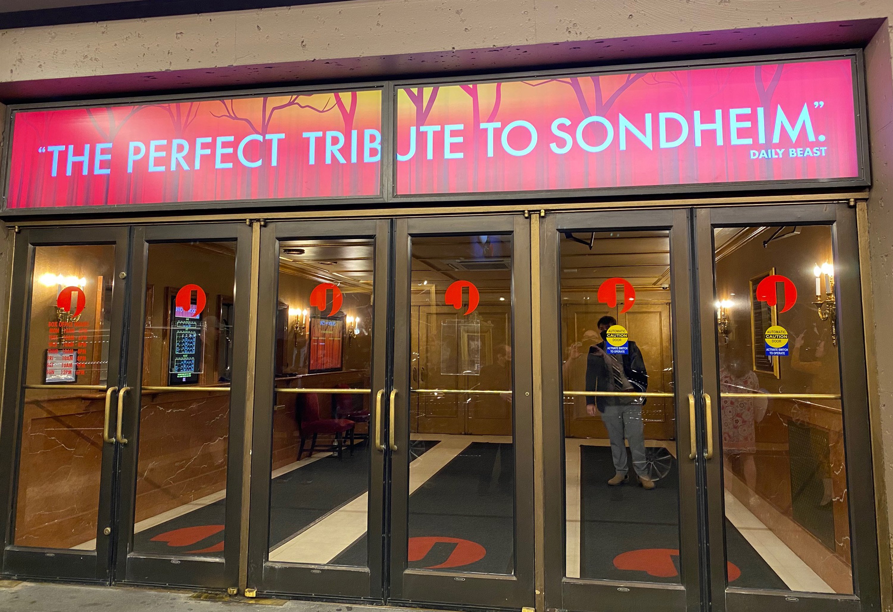 Signage at Stephen Sondheim's "Into the Woods" on Broadway as it begins previews at The St. James Theater, on June 29, 2022 in New York City. | Source: Getty Images