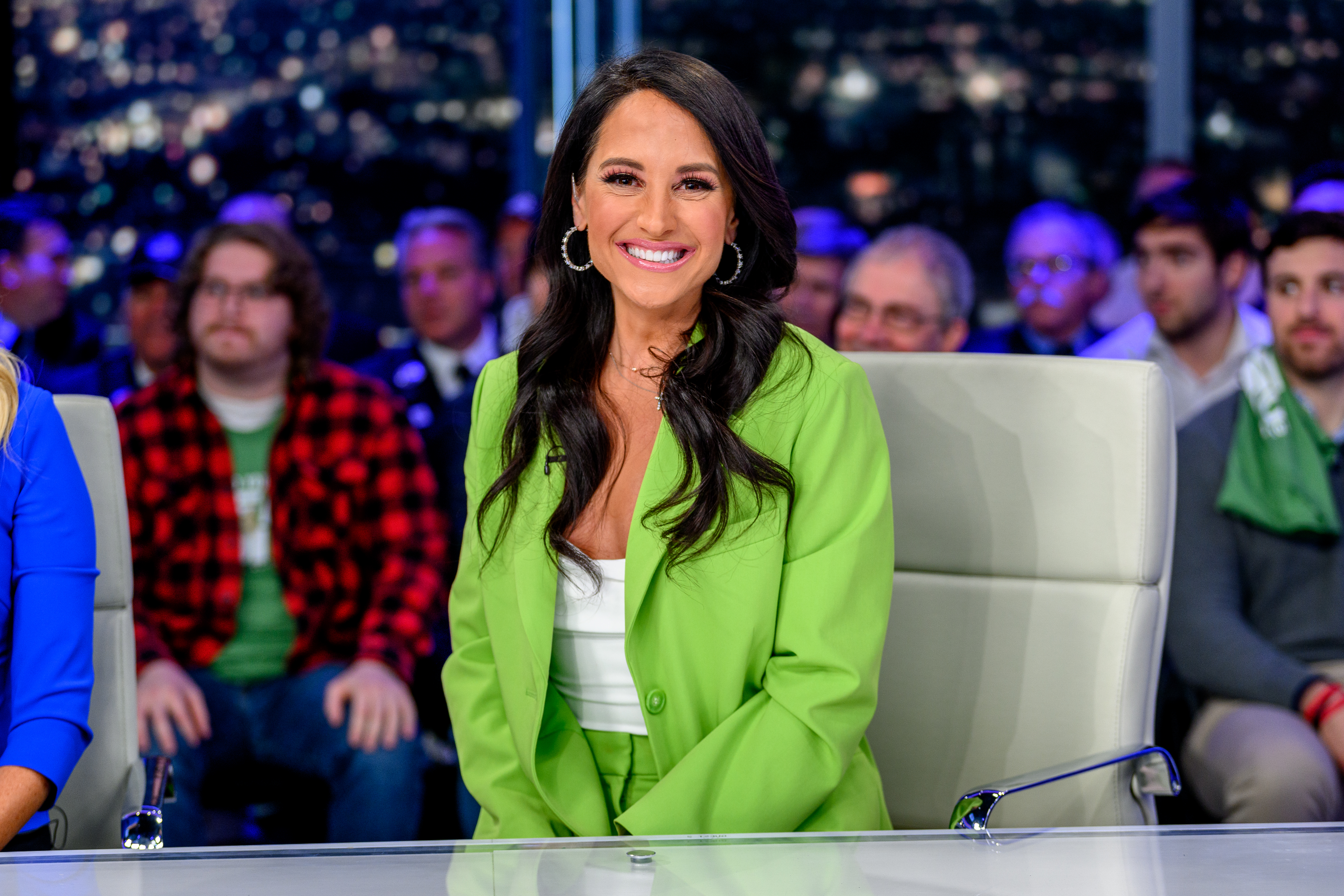 Emily Compagno is pictured during her visit on "Hannity" with host Sean Hannity at Fox News Channel Studios on March 15, 2023, in New York City | Source: Getty Images