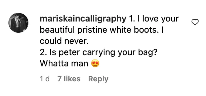 Fan commented, dated October 2023 | Source: Instagram/therealmariskahargitay