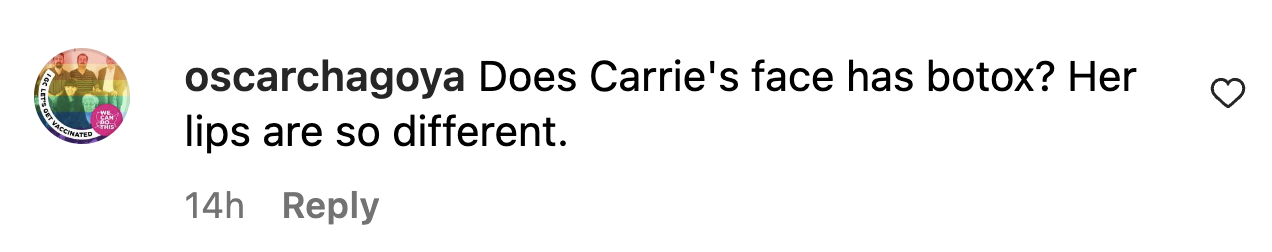 A user comment on Carrie Underwood's new Instagram post dated November 2023 | Source: Instagram.com/carrieunderwood