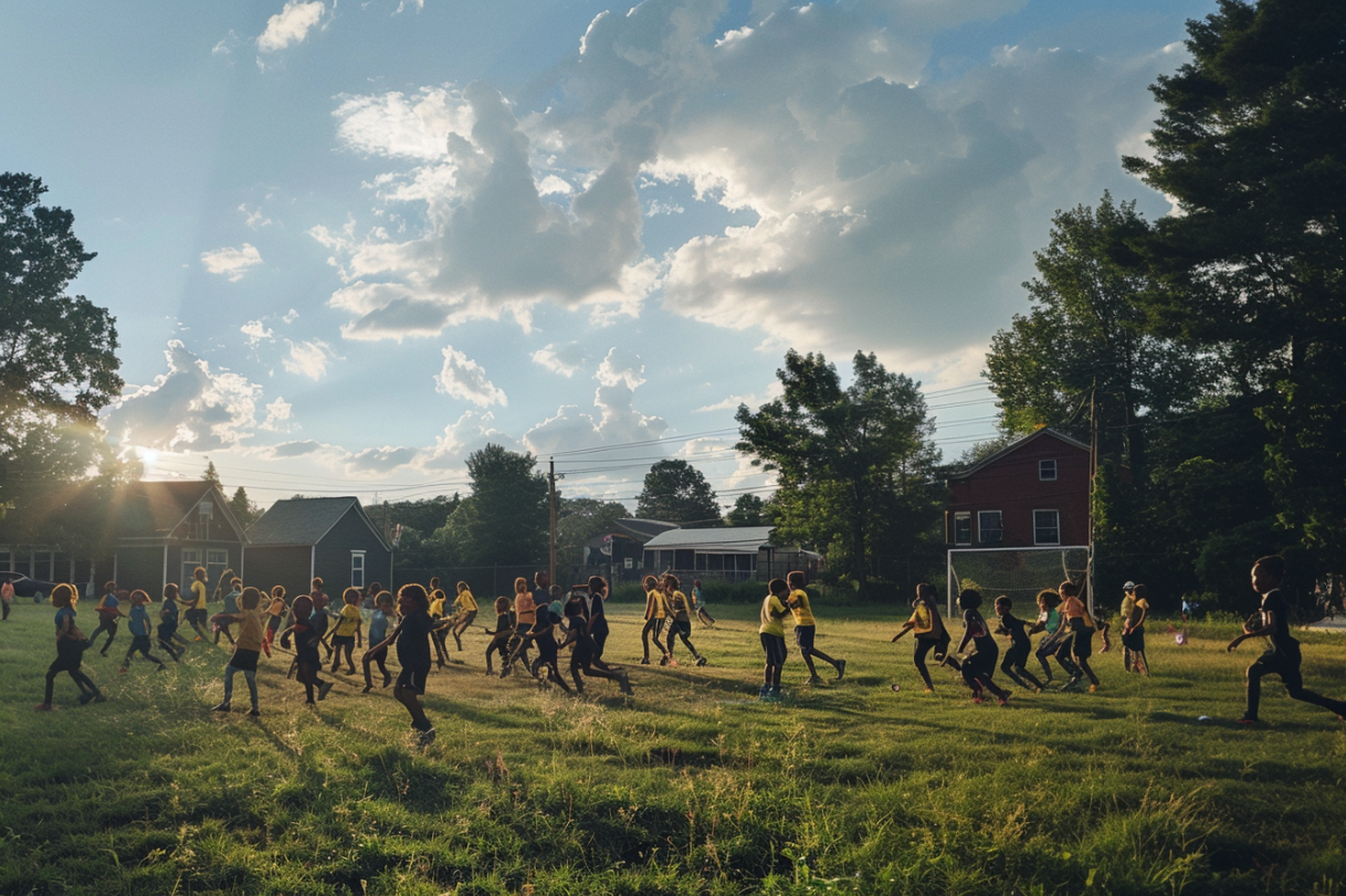 Children playing on a field | Source: MidJourney