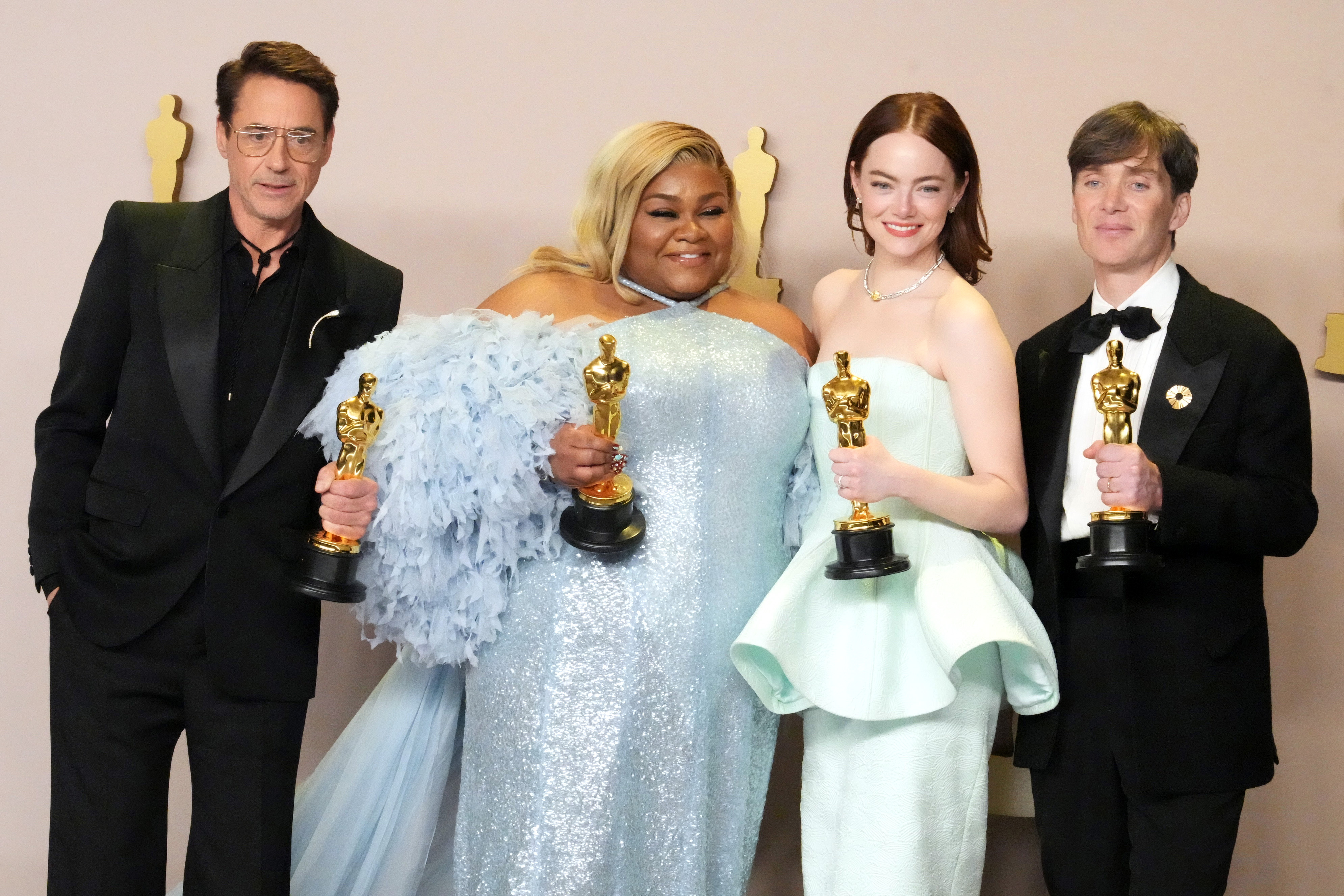 Robert Downey Jr., Da'Vine Joy Randolph, Emma Stone, and Cillian Murphy onstage in the press room at the 96th Annual Academy Awards on March 10, 2024, in Hollywood, California. | Source: Getty Images