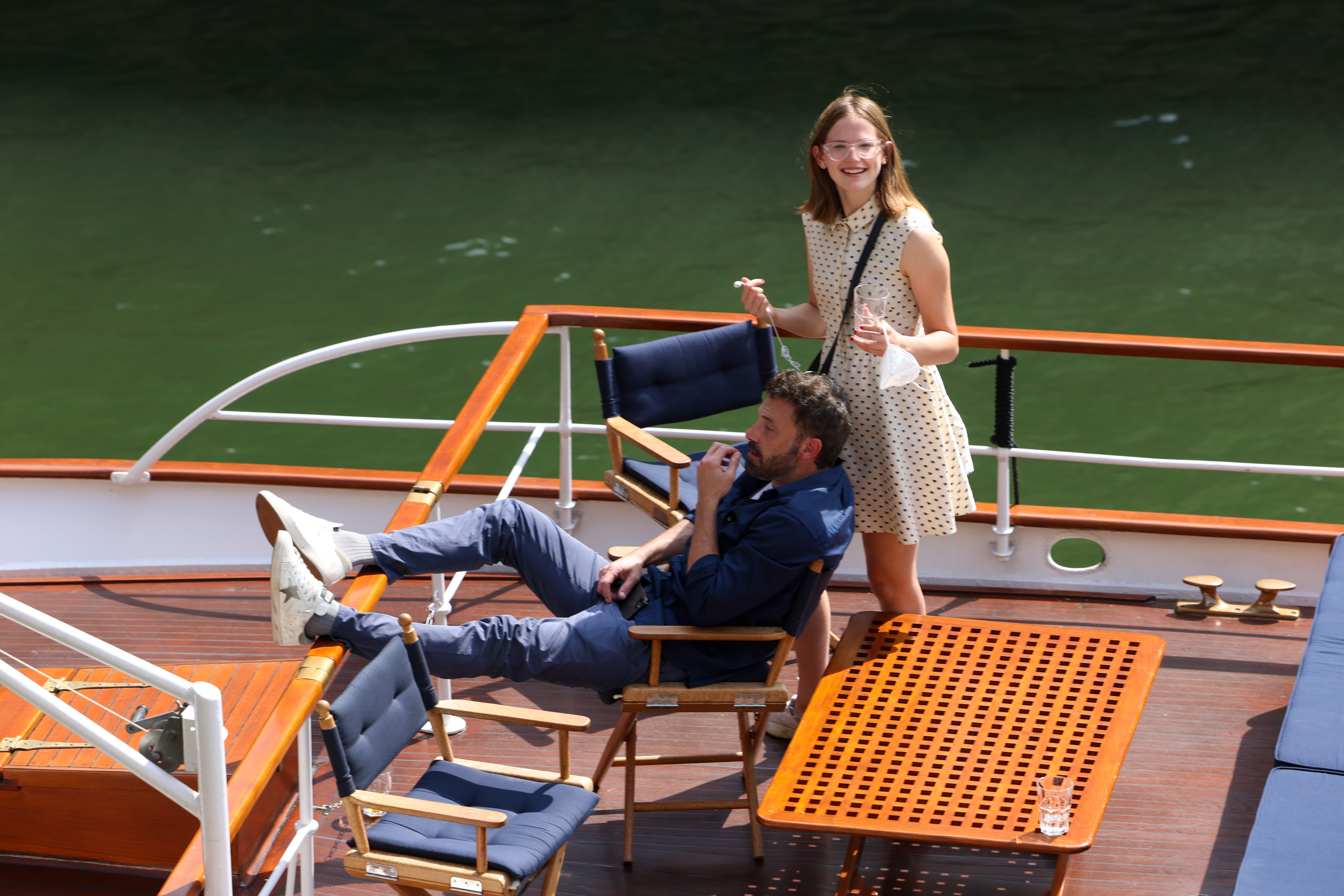 Violet and Ben Affleck spotted on a boat in Paris, France on July 23, 2022. | Source: Getty Images