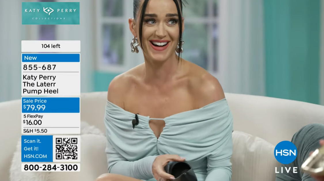 Katy Perry reacts after her daughter, Daisy Dove Bloom, calls her by her name instead of "Mama" in an HSNtv interview on May 10, 2024 | Source: YouTube/hsntv