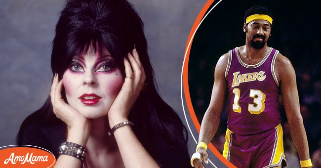 Cassandra Peterson as Elvira pose for a portrait in October 1983. [left] || Wilt Chamberlain in a game against the Milwaukee Bucks in 1972. [right] | Photo: Getty Images
