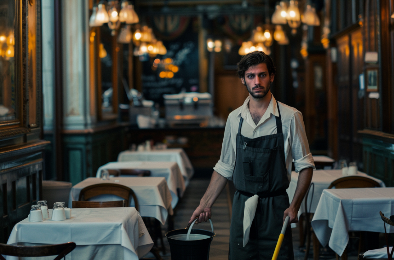 A man mopping in a restaurant | Source: MidJourney