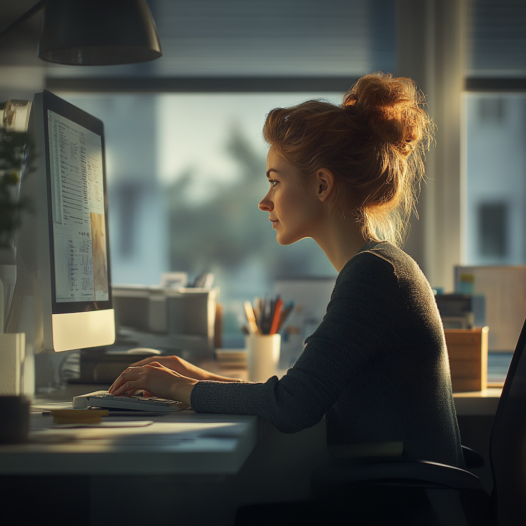 A woman working on her computer | Source: Midjourney