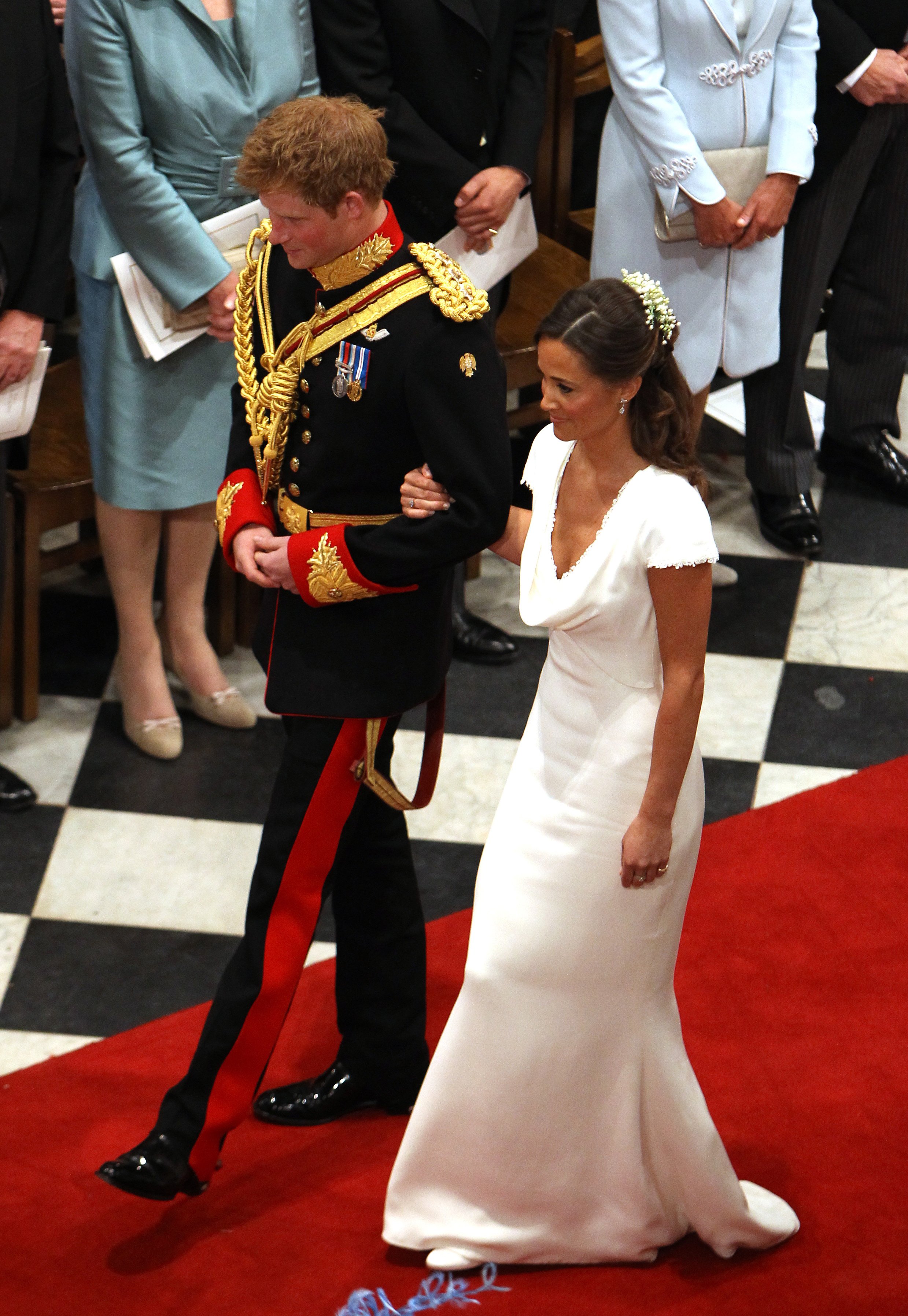 Prince Harry and Pippa Middleton photographed walking down the aisle in Westminster Abbey, during the wedding ceremony, on April 29, 2011, in London ┃Source: Getty Images