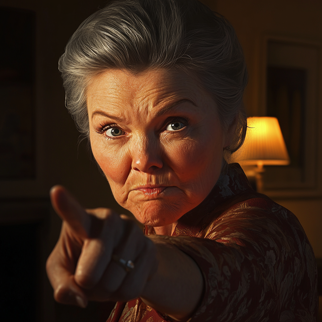 An angry senior woman pointing her finger | Source: Midjourney