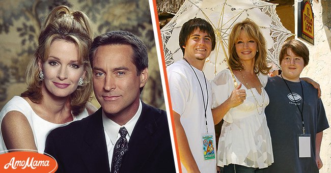 Promotional portrait of Deidre Hall as Dr. Marlena Evans and Drake Hogestyn as John Black for TV show "Days of Our Lives" [left]. Picture of actress Deidre Hall and sons Tully Sohmer and David Sohmer [right] | Photo: Getty Images