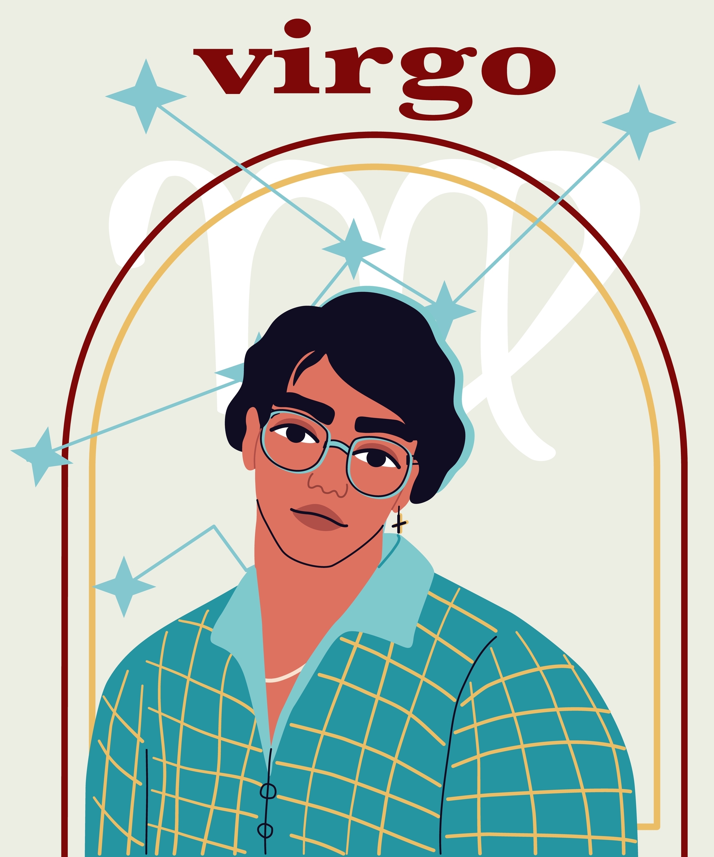 An illustration of a Virgo man posing against his Zodiac symbol and constellation | Source: Shutterstock