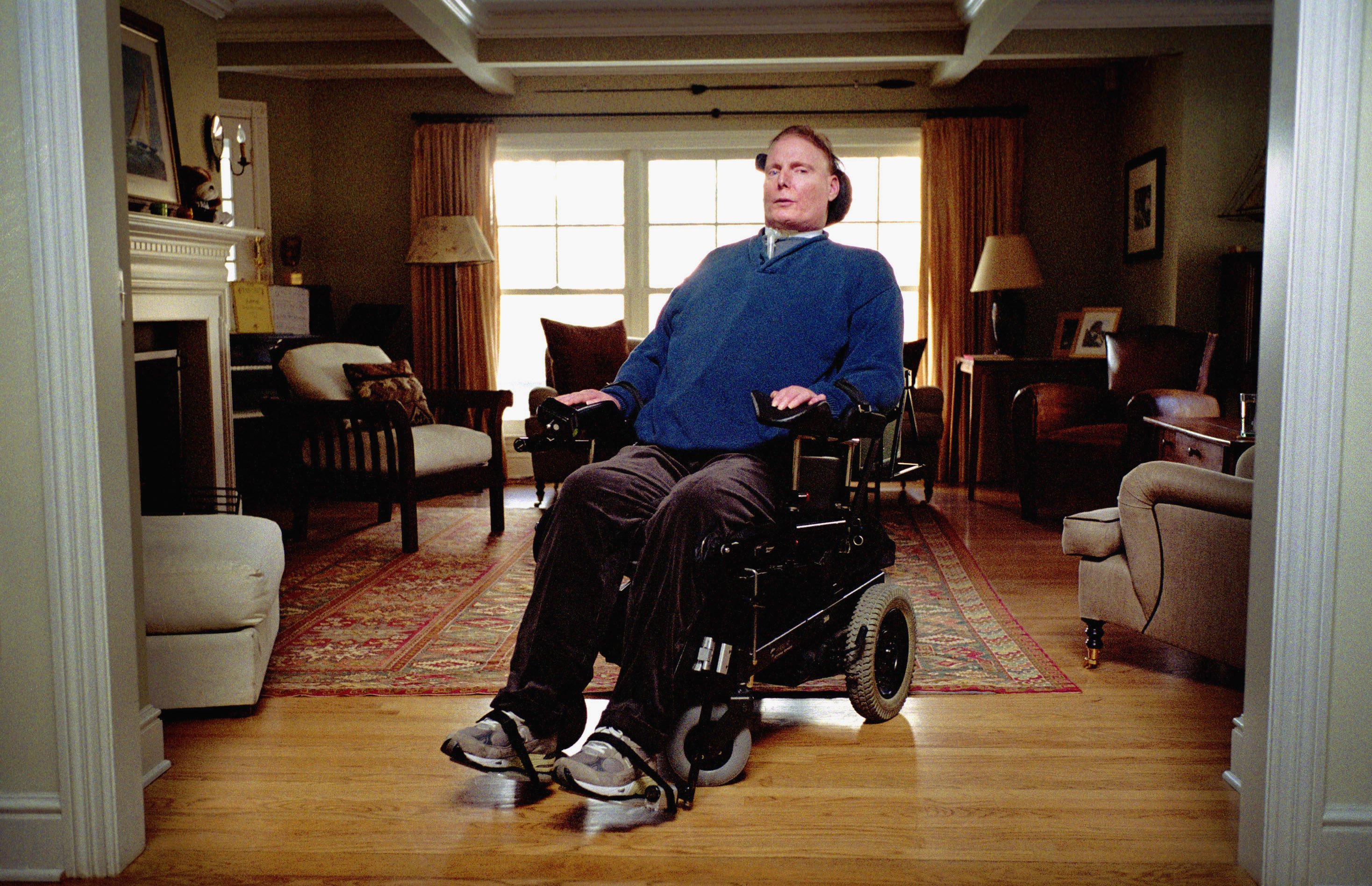 Christopher Reeve photographed in the lounge area of his home in upstate New York. / Source: Getty Images