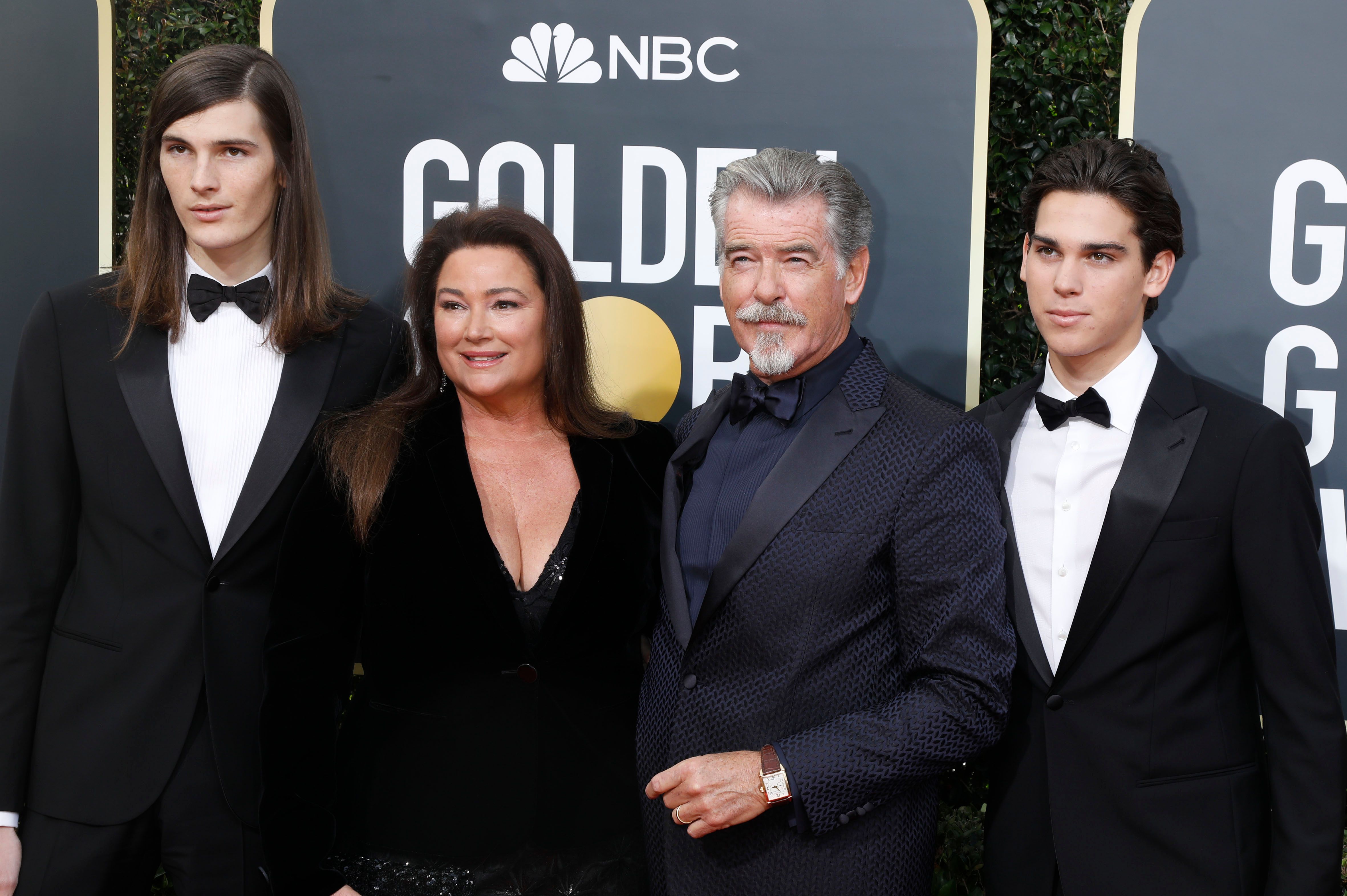 Dylan Brosnan, Keely Shaye Smith, Pierce Brosnan and Paris Brosnan photographed on the red carpet of the 77th Annual Golden Globe Awards at The Beverly Hilton Hotel on January 05, 2020 in Beverly Hills, California. | Source: Getty Images