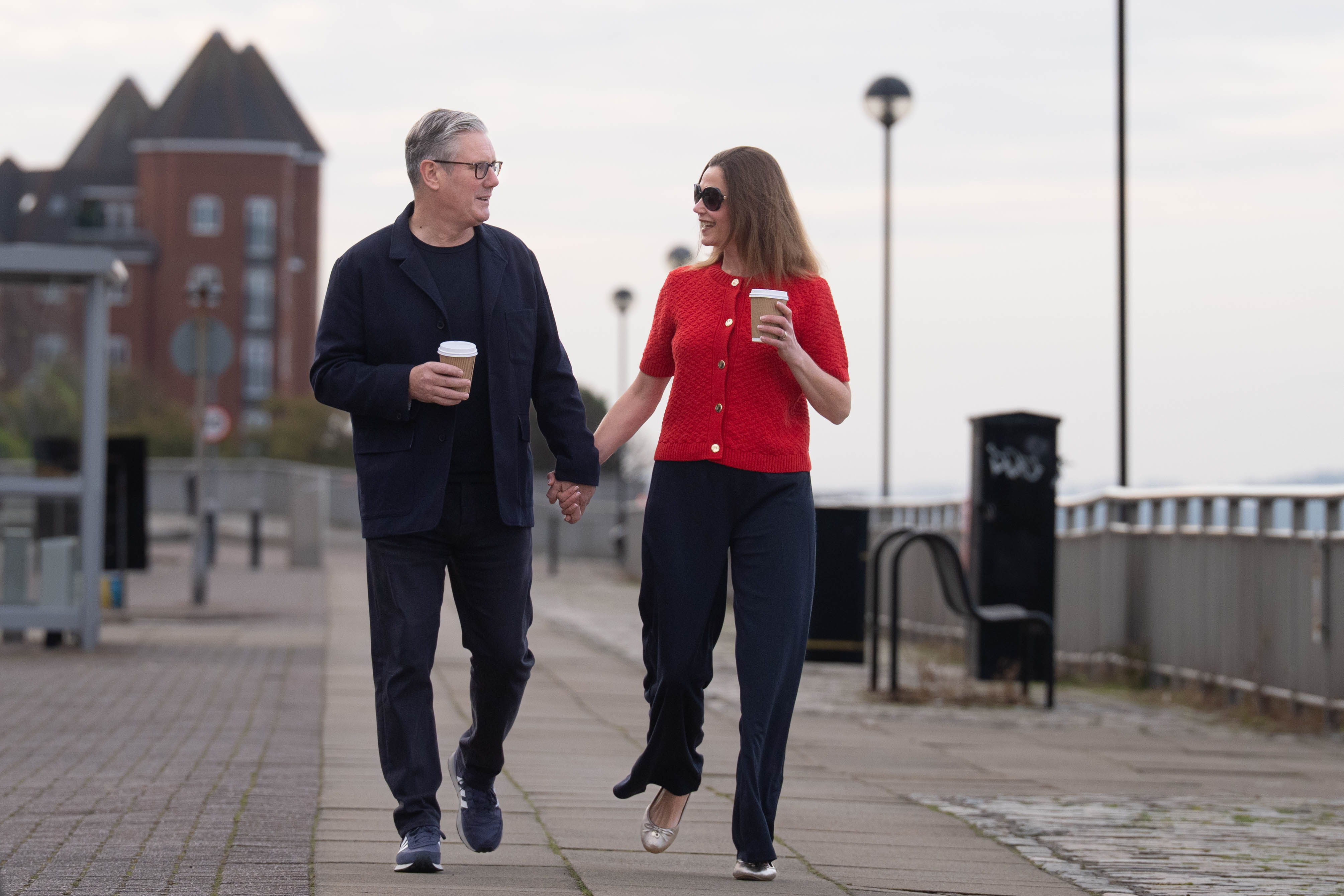 Sir Keir and Lady Victoria Starmer taking a walk along the River Mersey on September 30, 2025. | Source: Getty Images