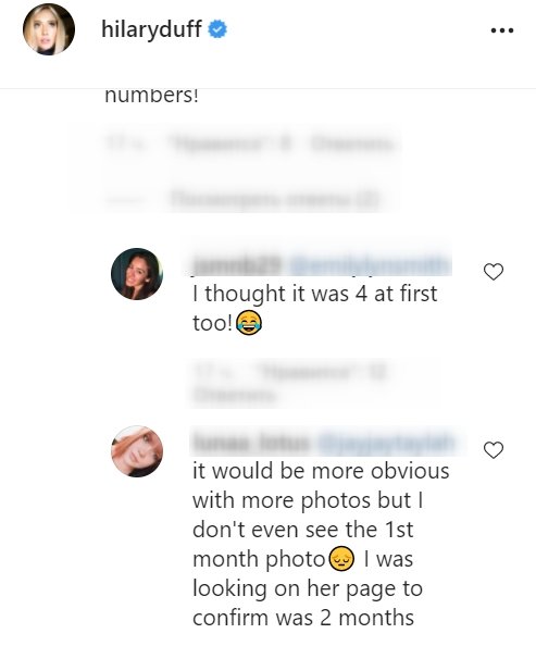 A screenshot of comments on Hilary Duff's post on her instagram page | Photo: instagram.com/hilaryduff/
