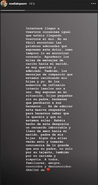 Mensaje publicado por Noelia López en Instagram| Foto: Instagram/ Noelialopezm Mensaje publicado por Noelia López en Instagram| Foto: Instagram/ Noelialopezm
