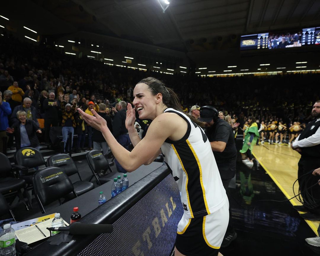 Caitlin Clark calebrating after a Iowa Hawkeyes women's basketball win, from an Instagram post dated December 8, 2022. | Source: Instagram/caitlinclark22/