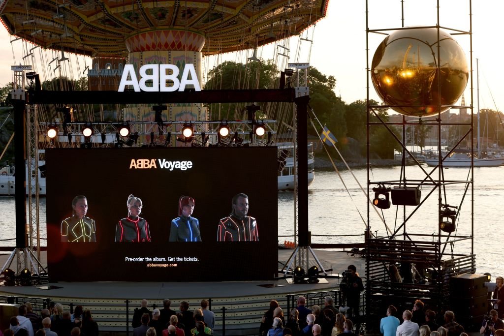 Members of the Swedish group ABBA are seen on a display during their Voyage event, September 2021 | Source: Getty Images