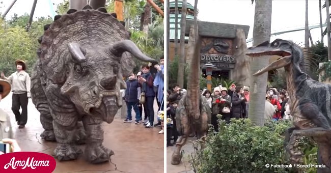 Japan exhibits amazing looking robot dinosaurs in a park